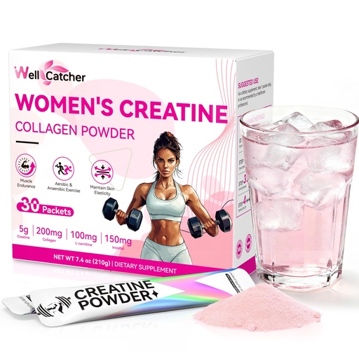 [BRSREAYHPMCBO2TA] Women‘s Creatine Powder Travel Packets: Creatine Monohydrate Collagen Packs for Pre Workout Muscle Growth & Recovery Skin Elasticity Energy Metabolism with Inositol Beet Root Raspberry Flavor 30 Packs