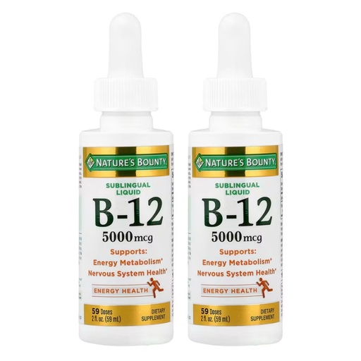 [BRSWKH3YA5YBUHTC] Nature's Bounty B-12 5000 mcg Sublingual Liquid Energy Health, 2 Fl Oz (2 Bottles)