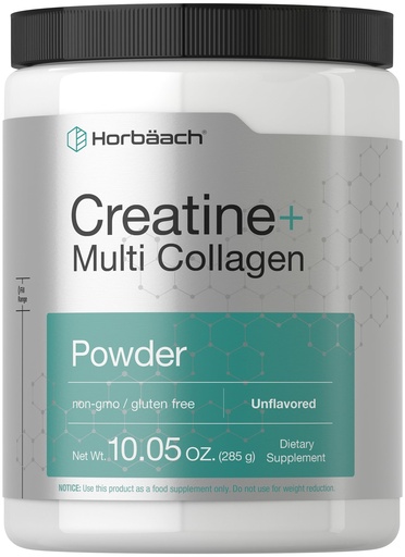 [BRSREGIDBYOWO2DZ] Horbäach Creatine Monohydrate Powder | with Collagen and L-Taurine | 10.05 oz | Unflavored | for Women and Men | Non-GMO, Gluten Free