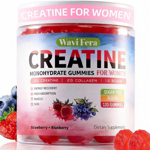 [BRSREAI6BMIQ4F3H] Creatine for Women,Creatine Monohydrate Gummies with Collagen+ BCAAs+Hyaluronic Acid+VitaminsC and b12,Sugar Free,Vegan,Supplement for Muscle,Skin, Hair & Nail Support, Mixed berry,120 Counts