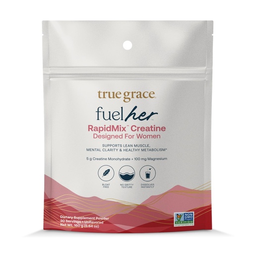 [BRSREALQPIHQ42TD] True Grace FuelHer RapidMix Creatine Monohydrate - Unflavored - for Women - Supports Lean Muscle, Mental Clarity & Metabolism - 100 mg Magnesium - Bloat Free - Mixes Instantly - Non-GMO - 30 Servings