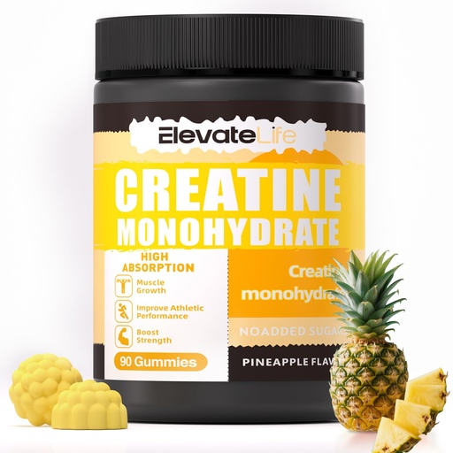 [BRSRAGATOJ6AI234] ElevateLife NSF Certified Creatine Monohydrate Gummies 5000mg for Men & Women, Chewables Creatine Monohydrate for Muscle Strength, Muscle Builder, Energy Boost, Pre-Workout Supplement-90 Pineapple
