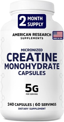 [BRSREZATCUFB6DYV] Creatine Monohydrate Capsules 5G | 60 Servings | Vegan | 4 Caps per Serving | Micronized Creatine Pills 5000mg | 240 Capsules | Creatine Pills For Men & Women | 2 Months Supply | Made Without Fillers