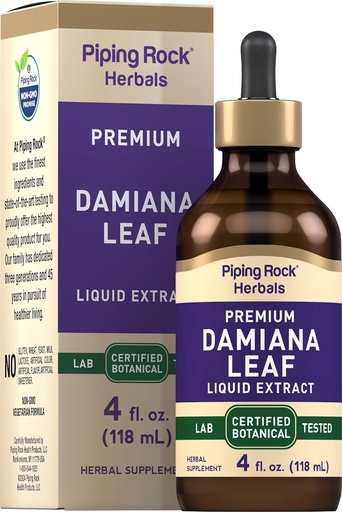 [BRSROZYCOB5RG3T3] Piping Rock Damiana Leaf Herb Tincture TENIDO 4 fl oz ANTE Liquid Extract Drops ANTE Vegetarian &amp; Alcohol Free TEN Non GMO, Gluten Free Supplement