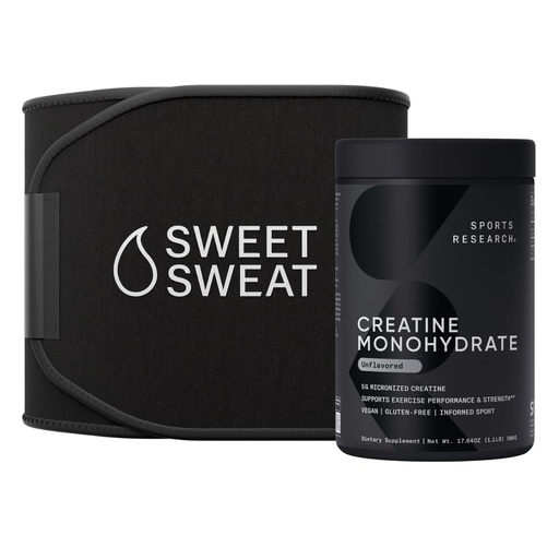 [BRSROALROQBRU2T3] Sports Research Training Performance Pack - Creatine Monohydrate and Sweet Sweat Waist Trimmer Extra-Coverage (Small)