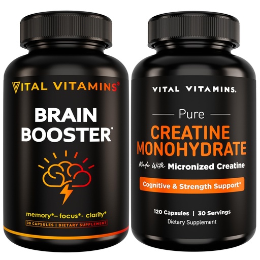 [BRSREBQEOIFGEF36] Vital Vitamins Brain Booster 30 ct + Creatine Capsules 120 ct