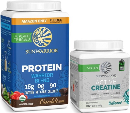 [BRSRAYA3CMPWK2DZ] Creatine Powder & Chocolate Organic Plant Based Protein Powder Set | Bundle & Save | Vegan Organic Protein plus Unflavored Creatine Monohydrate (60 Servings Unflavored, 32 Servings Chocolate)