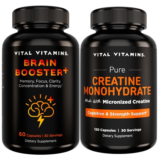 [BRSREBQEOYGWMHL3] Vital Vitamins Brain Booster Plus 60 ct + Creatine Capsules 120 ct