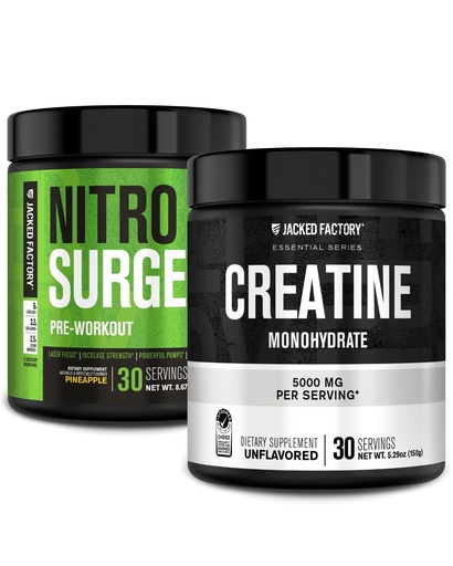 [BRSRAFT4CQHR4AA7] Jacked Factory NITROSURGE Pre Workout Supplement (Pineapple, 30 Servings) & Creatine Monohydrate Powder (Unflavored, 30 Servings)