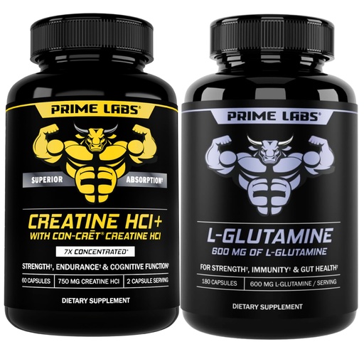 [BRSRABATCEAWGHTG] Prime Labs Creatine HCl Capsules (60 ct) + L Glutamine (180 ct)