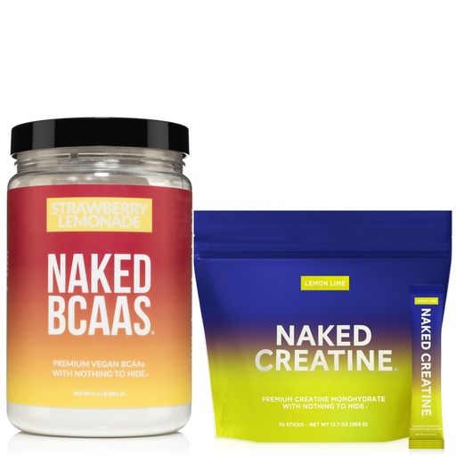 [BRSREBAROENRQC33] NAKED Strawberry Lemonade BCAAs 501g (34 Servings) Lemon Lime Creatine Stick Packs (30 Count) – Vegan; Non-GMO; Gluten Free; Soy Free; No Additives