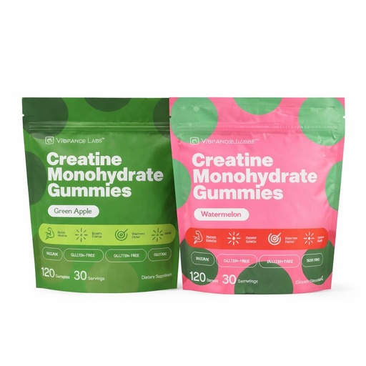 [BRSRGBI3BUIGADTH] VYBRANCE LABS Creatine Gummies for Women & Men 2 Flavor Bundle — First & Only 5g Creatine + Taurine + Vitamin B12 | Vegan Creatine Gummies | Sugar-Free | Sour Green Apple + Watermelon