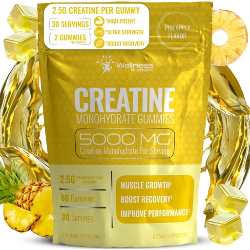[BRSREAIQB4GRSFY7] Creatine Gummies 5000mg, 30 Servings Creatine Monohydrate Gummies - Third-Party Tested Creatine for Women, Pineapple Flavor Creatine for Men, Muscle Growth, Strength, and Recovery - Pack of 1
