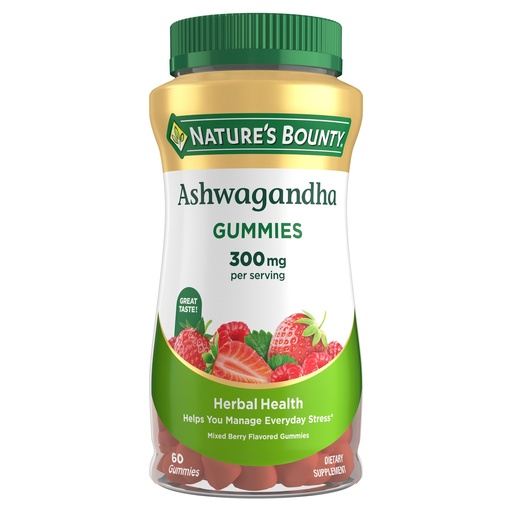 [BRSRMEDRAFYA2ETA] Nature's Bounty Ashwagandha Gummies, 300mg KSM-66 Ashwagandha Extract, Mixed Berry, 60 Gummies