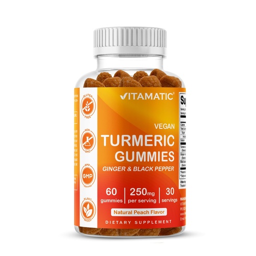 [BRSW2AQCOADQIA3D] Vitamatic Turmeric Gummies with Ginger & Black Pepper Extract – 60 Vegan Gummies 95% Curcuminoids – Powerful Antioxidant & Inflammatory Support