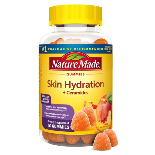 [BRSRABALCAAWMYDV] Nature Made Skin Hydration Gummies Plus Plant-Sourced Ceramides, Support Healthy Skin As You Age, with Biotin & Vitamin C, 50 Gummies, 25 Day Supply