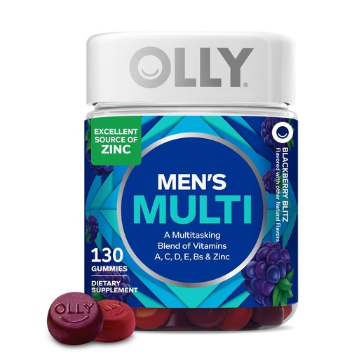 [BRSREZQ6CAFBAD3B] OLLY Men's Multi Gummies, Supports Overall Wellness,* Vitamins A, C, D, E, Bs & Zinc, BlackBerry Blitz Flavored, 65 Day Supply - 130 Count