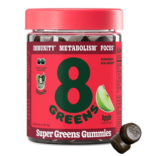 [BRSW2EL3BYNB6YI7] 8Greens Supergreens Gummies | Super Greens Powder Superfood Gummy for Metabolism, Immunity & Focus, Digestive Health Enzymes, Organic: Chlorella, Spirulina, Aloe Vera, Apple Flavor, 50 Count