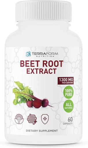 [BRSWY2Q7BEFGO333] Red Beetroot Extract 1300mg per Serving – Powdered Beetroot Supplement - 60 Capsules - 1 Month – Vegan Friendly - Made in USA