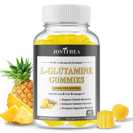 [BRSREHAFB4CBMADO] L-Glutamine Gummies 1000mg, Glutamine Supplement for Women & Men, with BCAAs, Magnesium & NAC, Support Gut, Muscle Health & Immunity, Vegan, Non-GMO, Gluten Free, Keto Friendly,Pineapple Flav, 60Ct