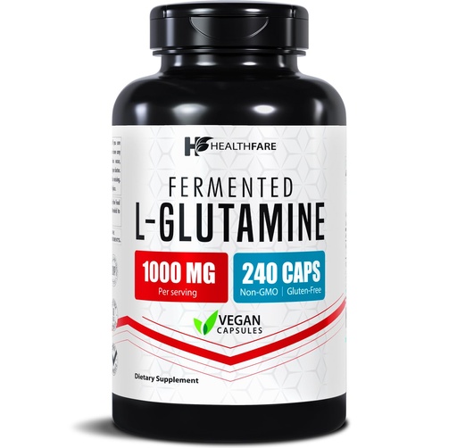 [BRSRO2T7BYFBU3LL] HealthFare L Glutamine 1000mg | 240 Vegan Capsules | Extra Strength Amino Acid Supplement | Supports Digestive Balance, Nutrient Absorption & Muscle Recovery | Non-GMO, Gluten-Free | Made in USA