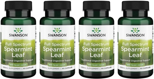 [BRSWGFD3CMMW2G35] Swanson Spearmint Leaf (Mentha Spicata)-Full Spectrum Herbal Supplement Supporting Digestive Health '&' Mild Stomach Issues - (60 Capsules, 400mg Each) 4 Pack