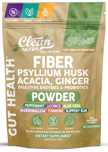 [BRSREEL7PMOQEG3P] GutResto Fiber Supplement Psyllium Husk Powder Probiotic Gut Health Digestive Enzymes Prebiotic L-Glutamine Slippery Elm Aloe Vera Marshmallow Root Turmeric Ginger Peppermint by Clean Nutra 30 Svgs