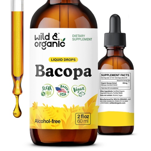 [BRSRAGQFDMDQOHLZ] Wild & Organic Bacopa Monnieri Supplement - Focus & Clarity - Liquid Bacopa Supplements for Brain Support - Brahmi Extract to Add to Tea - Vegan, Sugar & Alcohol-Free Drops - 2 fl oz