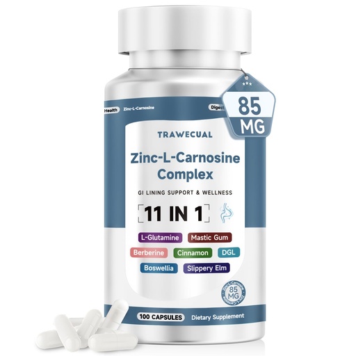 [BRSRGYAYCJ5AGDY7] Zinc L Carnosine Complex 85mg, 11-in-1 Digestive & Gut Health Support Supplement, with Soothing Herbal Extract Blend, L-Glutamine & Mastic Gum, 100 Capsules, Non-GMO, Vegan
