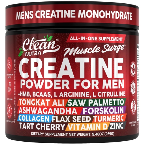 [BRSREYY6PICGCFIY] Clean Nutra Creatine Powder for Men + HMB BCAA L Arginine L Citrulline Tongkat Ali Saw Palmetto Ashwagandha Collagen Flax Seed Turmeric Preworkout Stevia Nitric Oxide L Glutamine Amino Acids