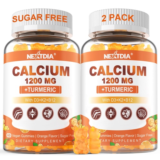 [BRSRAAQEB56AKD3D] Calcium Gummies with Turmeric for Women & Men - Calcium 1200mg with Vitamin D3 K2 B12 5000 IU & Zinc, Suger-Free Calcium Supplement for Bone, Muscle Strength & Immune Support - Vegan(120 Count)