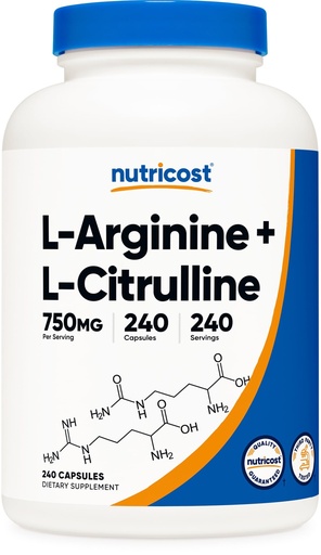 [BRSWY236DMPBUFA2] Nutricost L-Arginine L-Citrulline Complex 750mg, 240 Capsules - Non-GMO