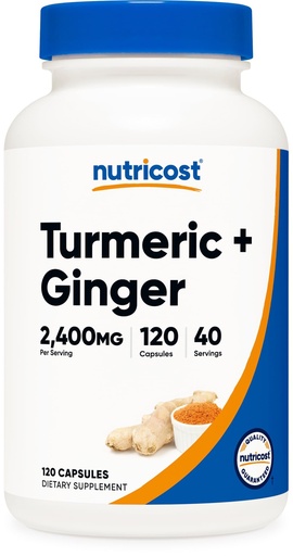 [BRSRABDYCICAG3TG] Nutricost Turmeric + Ginger Capsules with Bioperine, 2400mg Per Serving, 120 Capsules - GMO-Free, Gluten-Free, 40 Servings