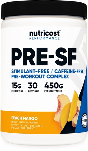 [BRSWYBI6OIHGCDIY] Nutricost Stim-Free Pre-Workout, 30 Servings (Peach Mango) - Caffeine Free, Stimulant Free, Non-GMO, Gluten Free