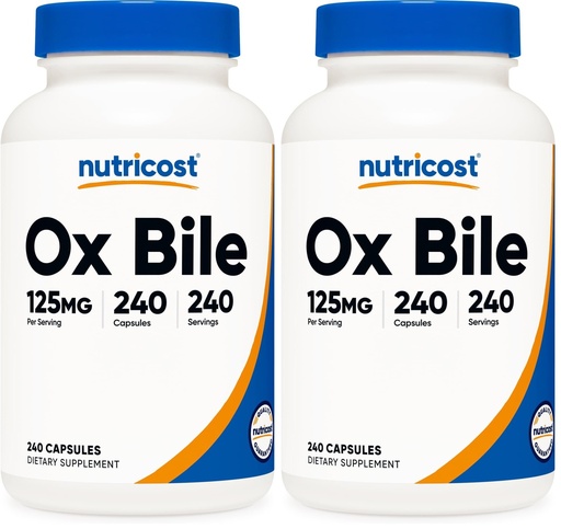[BRSRGFI7AANAKCIZ] Nutricost Ox Bile Capsules 125mg, 240 Capsules - Non-GMO (Pack of 2)