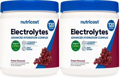 [BRSRGFI7BEIWAH3D] Nutricost Electrolyte Complex Powder (120 Servings, Grape) - Hydration Supplement Drink Mix with Vitamins and Minerals (Pack of 2)