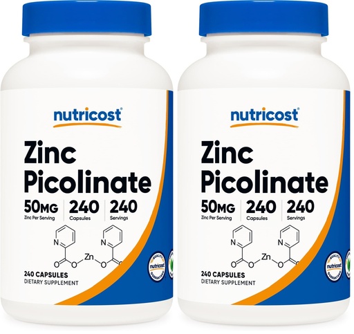 [BRSRGYL4C4CRSETZ] Nutricost Zinc Picolinate 50mg, 240 Vegetarian Capsules - Gluten Free and Non-GMO (240 Caps) (Pack of 2)