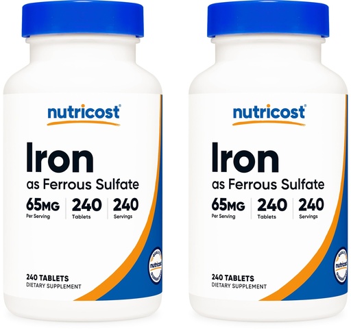 [BRSRGGQZBMBAIH3K] Nutricost Iron (As Ferrous Sulfate) 65mg, 240 Tablets - Non-GMO, Gluten Free (Pack of 2)