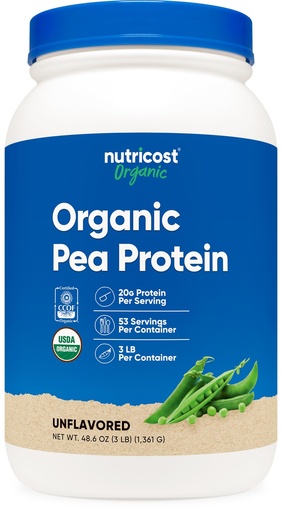 [BRSRAAY3AUCR4GQY] Nutricost Organic Pea Protein Powder (3 LBS) Unflavored - Certified USDA Organic, Protein from Plants, Vegetarian Friendly, Gluten Free, Non-GMO