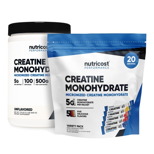 [BRSREYIZAUFGMD37] Nutricost Micronized Creatine Monohydrate 500 Grams and 20 Stickpacks (Variety) Bundle
