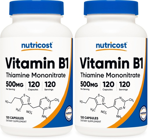 [BRSRGYL4DMHG2AY6] Nutricost Vitamin B1 (Thiamine) 500mg, 120 Capsules (Pack of 2)