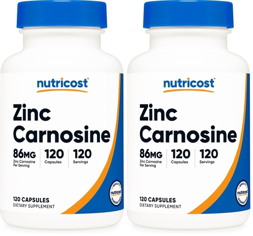 [BRSRGFI7A4BR633U] Nutricost Zinc Carnosine 86mg, 120 Capsules - Non-GMO, Gluten Free, Zinc L-Carnosine Supplement (Pack of 2)