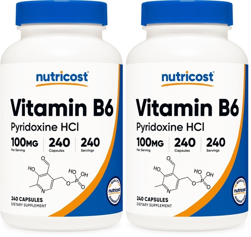 [BRSRGYL4C4IWYCD5] Nutricost Vitamin B6 (Pyridoxine HCl) 100mg, 240 Capsules (Pack of 2)