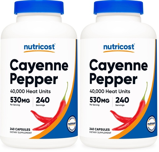 [BRSRGGQZBZ5WEAAY] Nutricost Cayenne Pepper 530mg, 240 Capsules - 40,000 Heat Units, Gluten Free, Non-GMO (Pack of 2)