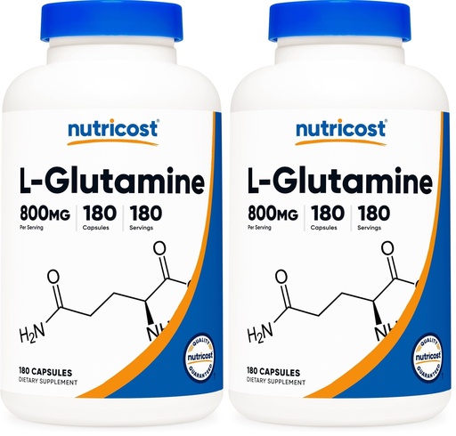 [BRSRGYL4CUBQO2TB] Nutricost L-Glutamine 800mg, 180 Capsules - Gluten Free, Non-GMO (Pack of 2)