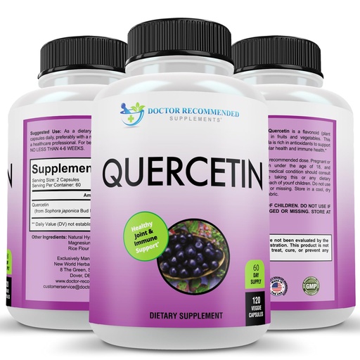 [BRSWYA36CIMWCGY2] DOCTOR RECOMMENDED SUPPLEMENTS Quercetin 1000mg Per Serving - 120 Veggie Capsules, Vitamin Supplement, 60 Day Supply, (Vegan and Non-GMO)