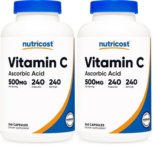 [BRSRGFIFBUPQKCA6] Nutricost Vitamin C 500mg, 240 Capsules, Vegetarian, Gluten Free & Non-GMO (Pack of 2)