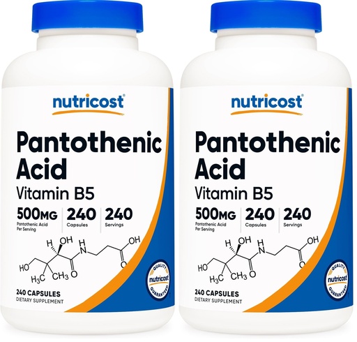 [BRSRGFIFBUMAGEL2] Nutricost Pantothenic Acid (Vitamin B5) 500mg, 240 Capsules (Pack of 2)