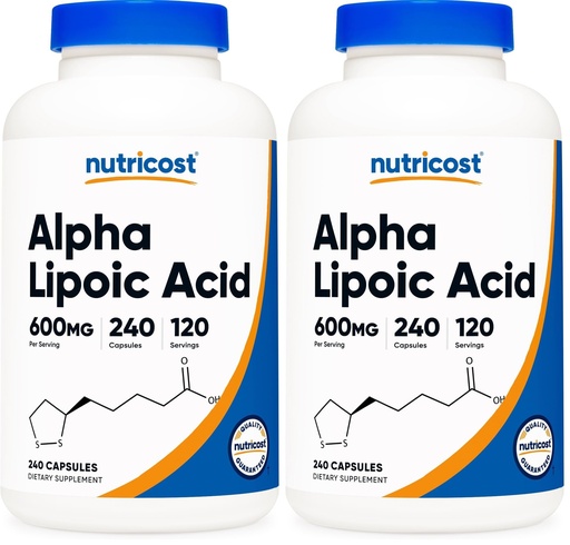 [BRSRGYL4CUPQIHL6] Nutricost Alpha Lipoic Acid 600mg Per Serving, 240 Capsules - Gluten Free, Vegetarian Capsules, Soy Free & Non-GMO (Pack of 2)