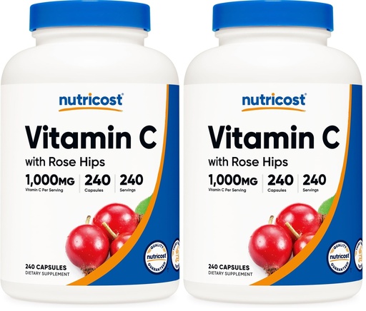 [BRSRGYL4C4BBAYL2] Nutricost Vitamin C with Rose HIPS 1025mg, 240 Capsules - Vitamin C 1,000mg, Rose HIPS 25mg, Premium, Non-GMO, Gluten Free Supplement (Pack of 2)